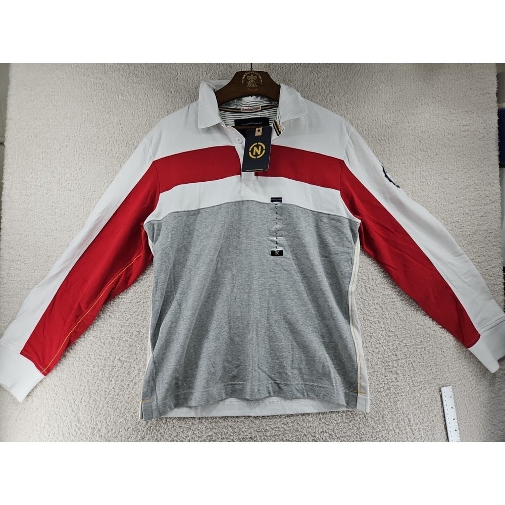 NAUTICA Red Rugby Stripe Shirt Mens L Long Sleeve Dead Stock 90's Y2K New Tags